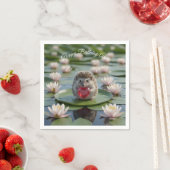 Cute July Hedgehog with Ruby Heart スタンダードカクテルナプキン (インサイチュ)