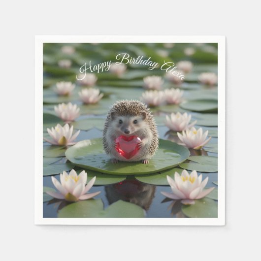 Cute July Hedgehog with Ruby Heart スタンダードカクテルナプキン (正面)