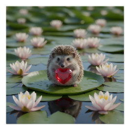 Cute July Hedgehog with Ruby Heart ポスター