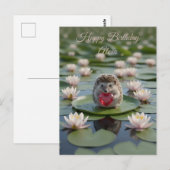 Cute July Hedgehog with Ruby Heart ポストカード (正面/裏面)