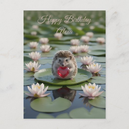 Cute July Hedgehog with Ruby Heart ポストカード (正面)