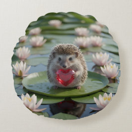 Cute July Hedgehog with Ruby Heart ラウンドクッション