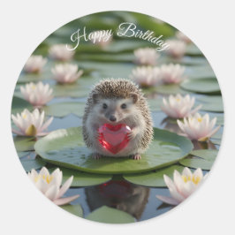 Cute July Hedgehog with Ruby Heart ラウンドシール