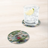 Cute July Hedgehog with Ruby Heart ラウンドペーパーコースター (インサイチュ)