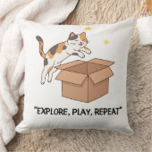 Cute Jumping Cat Pillow – Explore, PlaThrow Pillow クッション (ブランケット)