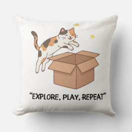 Cute Jumping Cat Pillow – Explore, PlaThrow Pillow クッション