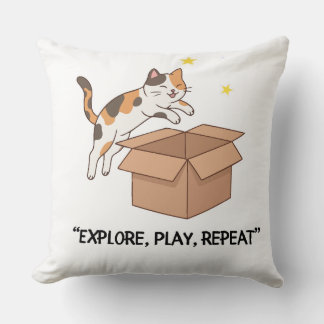 Cute Jumping Cat Pillow – Explore, PlaThrow Pillow クッション