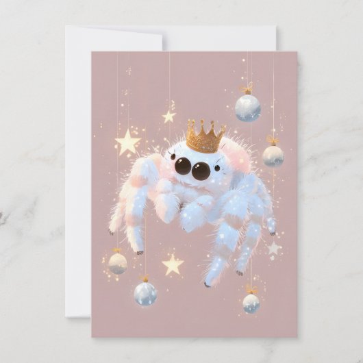 Cute Jumping Spider Pink Christmas Cards シーズンカード (正面)