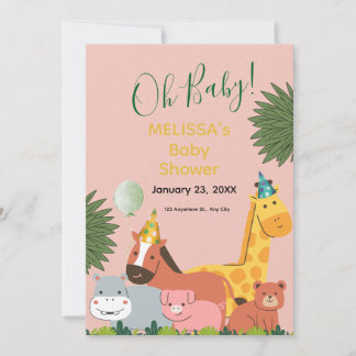 Cute Jungle Animal Baby Shower Invitation 招待状