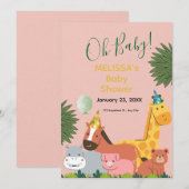 Cute Jungle Animal Baby Shower Invitation 招待状 (正面/裏面)