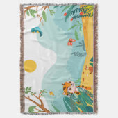 🦁 Cute Jungle Animal Kids Blanket  スローブランケット (正面縦)