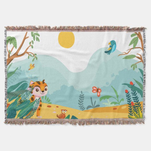 🦁 Cute Jungle Animal Kids Blanket  スローブランケット (正面)