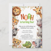 Cute Jungle Animals Birthday 招待状 (正面)