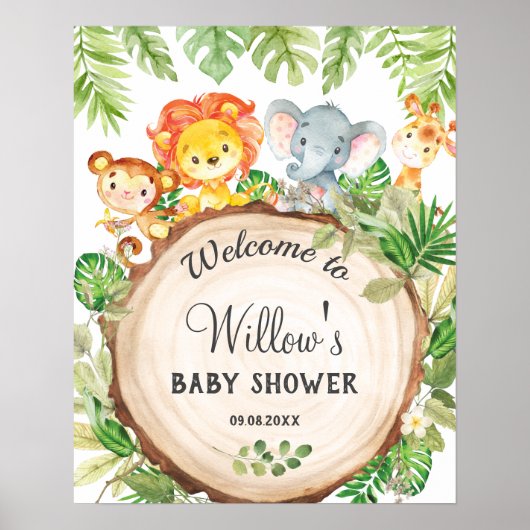 Cute Jungle Animals Birthday Baby Shower Welcome  ポスター (正面)