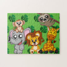 Cute Jungle Animals Green Cartoon Rainforest
