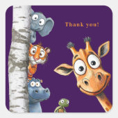 Cute Jungle Animals Peek-a-Boo Birthday Thank You  スクエアシール (正面)