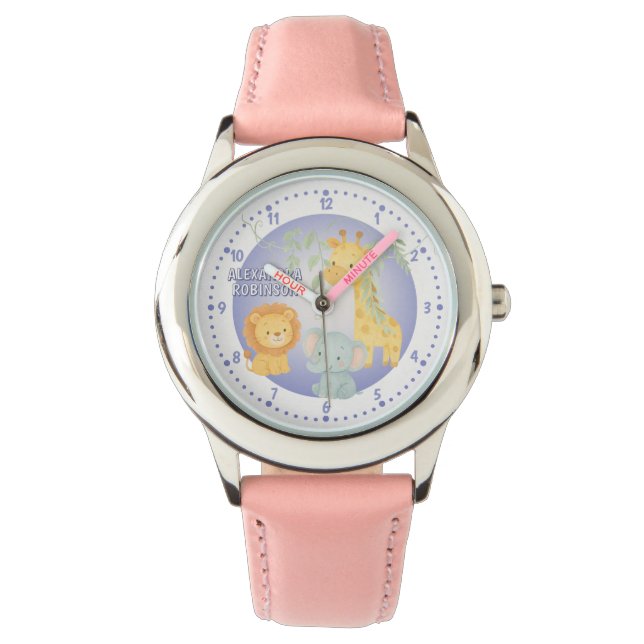 Cute Jungle Animals Safari Kids Personalized 腕時計 (正面)