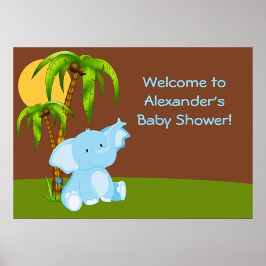 Cute Jungle Elephant Boy Baby Shower Poster ポスター (正面)