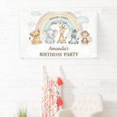 Cute Jungle Safari Animals Birthday Banner 横断幕 (インサイチュ)