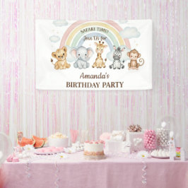 Cute Jungle Safari Animals Birthday Banner 横断幕