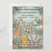 Cute Jungle Safari Animals Wild One 3rd Birthday  招待状 (正面)