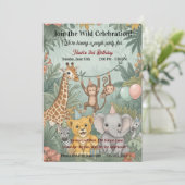 Cute Jungle Safari Animals Wild One 3rd Birthday  招待状 (スタンド正面)