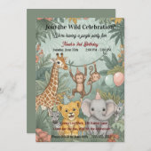 Cute Jungle Safari Animals Wild One 3rd Birthday  招待状 (正面/裏面)