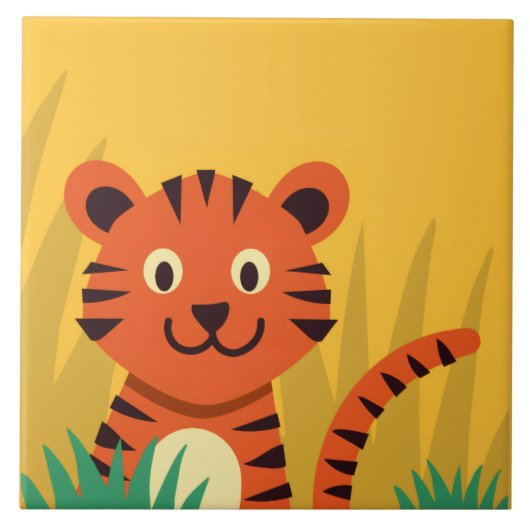 Cute Jungle Tiger Decorative Ceramic Tile タイル (正面)