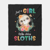 Cute just girl loves sloths word art  フリースブランケット (正面)