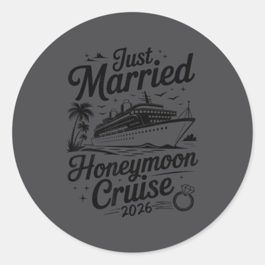 Cute Just Married Honeymoon Cruise 2026 Newlyweds ラウンドシール (正面)