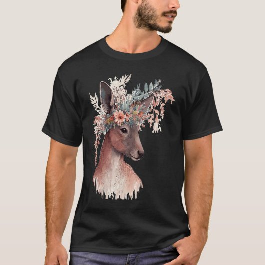 Cute Kangaroo Flower Crown Floral Kangaroo Tシャツ (正面)