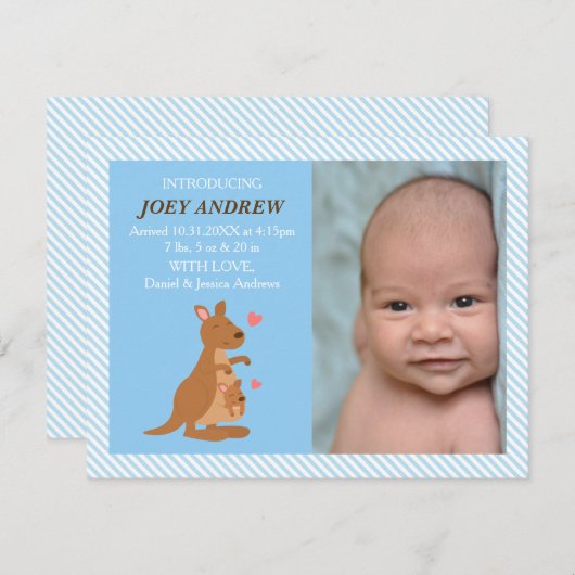 Cute Kangaroo Joeyベビー写真誕生のお知らせ 案内状 (正面/裏面)