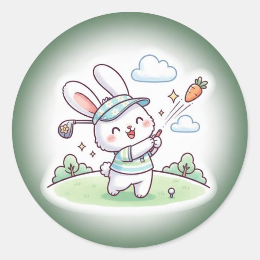 Cute Kawai Bunny Golfer Sport ラウンドシール (正面)
