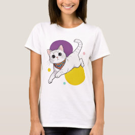 Cute Kawai Cat Bandana Purple Hat Illustration Tシャツ