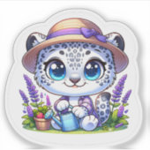 Cute Kawai Flower Gardening Snow Leopard Stickers シール (正面)