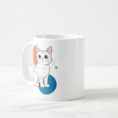 Cute Kawai White Grey Tabby Cat Illustration コーヒーマグカップ (正面左)