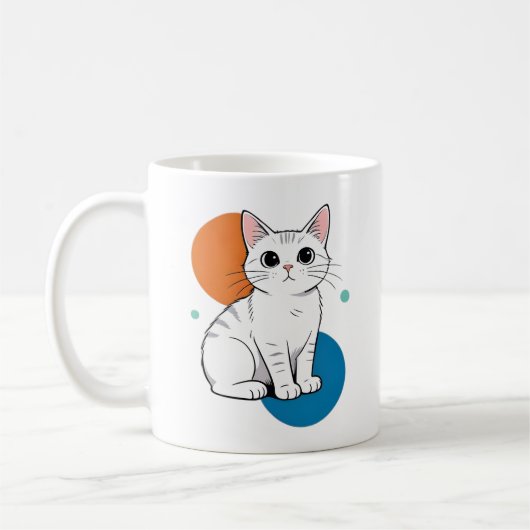 Cute Kawai White Grey Tabby Cat Illustration コーヒーマグカップ (左)