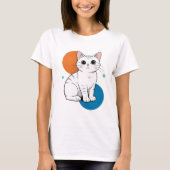 Cute Kawai White Grey Tabby Cat Illustration Tシャツ (正面)