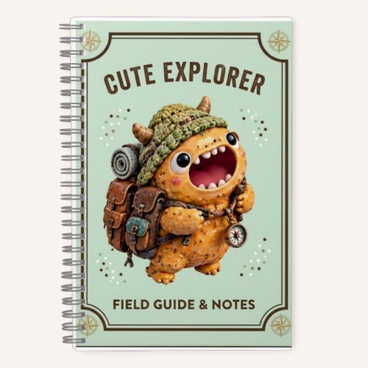 Cute Kawaii 3D Clay Monster Explorer Camping Noteb ノートブック (正面)