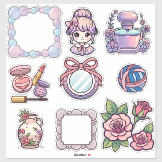Cute Kawaii Aesthetic Sticker Bundle – Frames, Bea シール (シート)