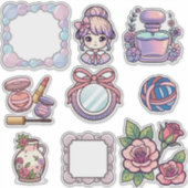 Cute Kawaii Aesthetic Sticker Bundle – Frames, Bea シール (正面)