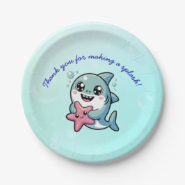 Cute Kawaii and Starfish Shark Baby Shower ペーパープレート