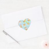 Cute Kawaii Animal Bath Time Pattern | Blue Pastel ハートシール (封筒)