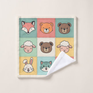 Cute Kawaii Animal Patchwork Nursery ウォッシュタオル