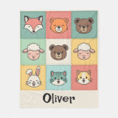 Cute Kawaii Animal Patchwork Nursery フリースブランケット (正面)