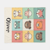 Cute Kawaii Animal Patchwork Nursery フリースブランケット (正面(横))