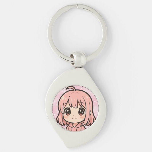 Cute Kawaii Anime Girl Face Keychain キーホルダー (正面)