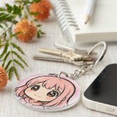 Cute Kawaii Anime Girl Face Keychain キーホルダー (正面右)