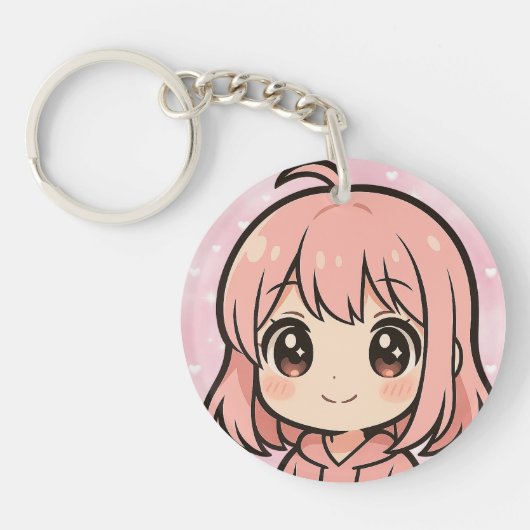 Cute Kawaii Anime Girl Face Keychain キーホルダー (正面)