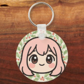 Cute Kawaii Anime Girl Face Keychain – Pastel Chib キーホルダー (正面)